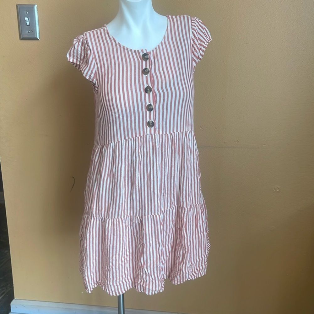 American Eagle Womens XS Flowy Striped Cap Sleeve Short Tiered Dress Red White